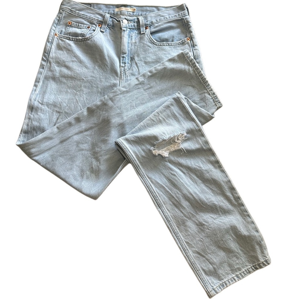 Levi Strauss Light Wash Blue Distressed Straight Cotton Denim Jeans Red Tag